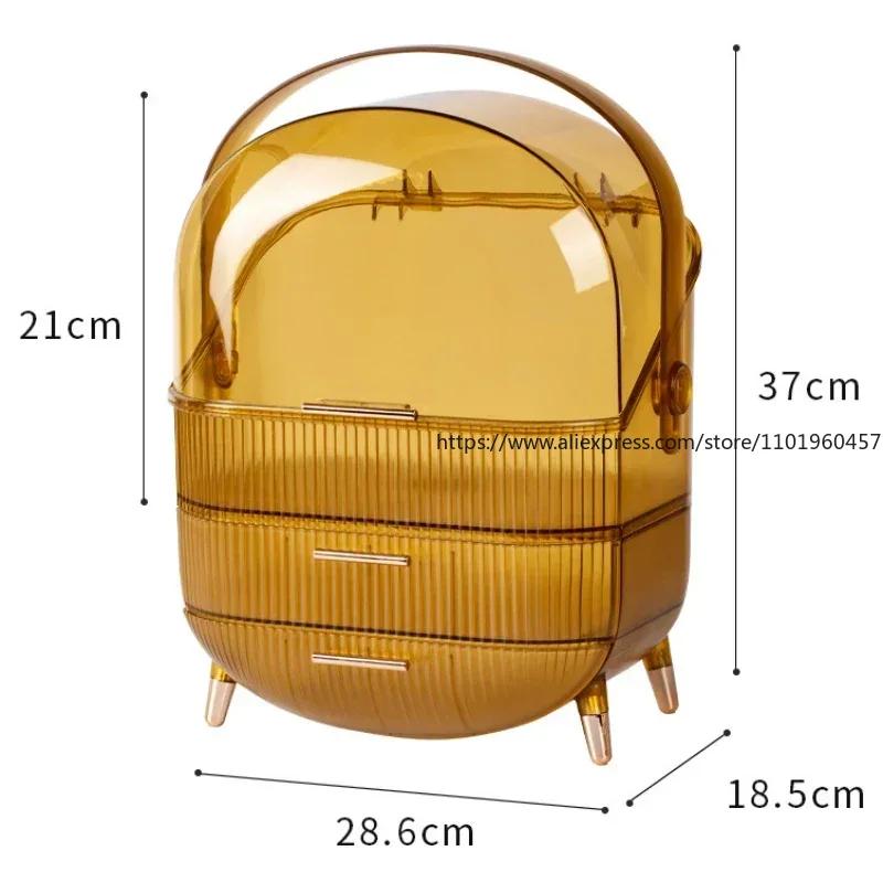 Stolní organizéry na make-up s víkem Velkokapacitní kosmetický úložný box Zásuvka pro péči o pleť Odolný proti prachu Držák štětců na make-up