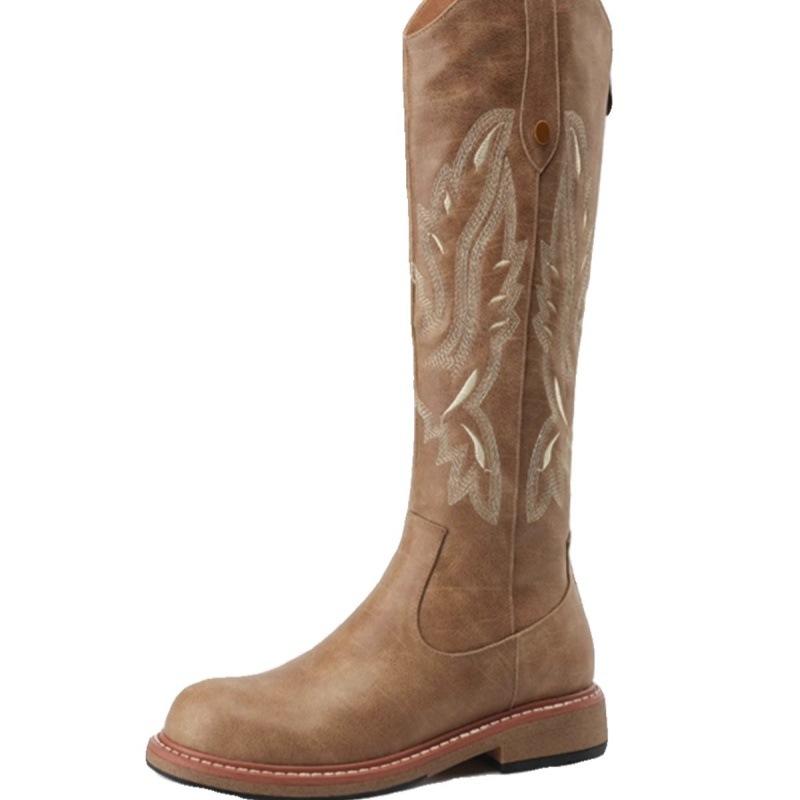 

Brown embroidered western cowboy boots women s 2025 autumn and winter new rear zipper long boots retro knight boots small man 40 світло-коричневого кольору