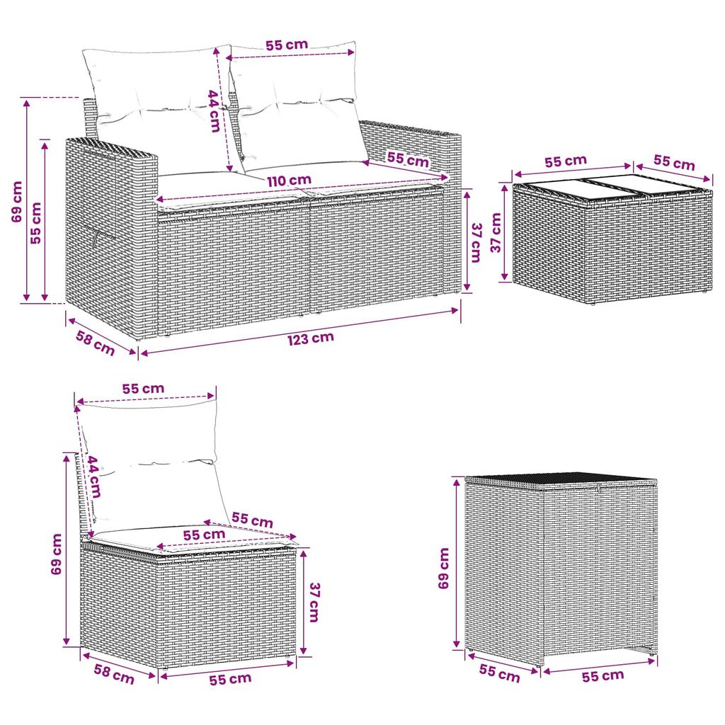 Sofa Set 8 pcs Grey and Dark Grey Poly Rattan and Steel