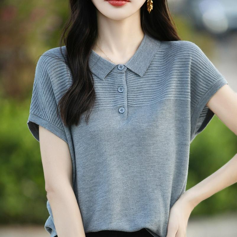 

Summer Women s Tops, Knitwear, Quzhu Ice, Linen Silk, Short-sleeved Women s T-shirts, Women s POLO Shirts, Vests 2XL сірий