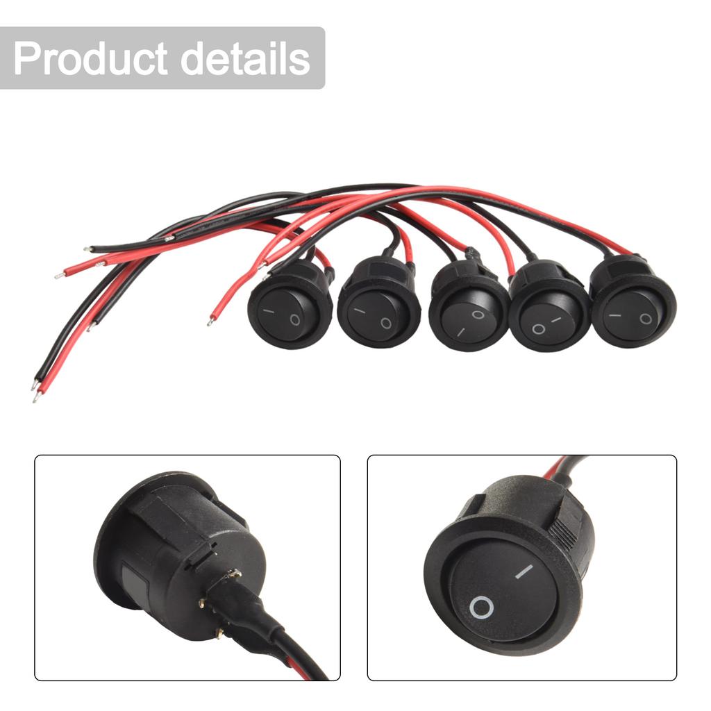 5 Pack Round ON OFF Rocker Switch SPST Push Button Switch 20mm with Wires for Automotive RV Boat and Household Applications