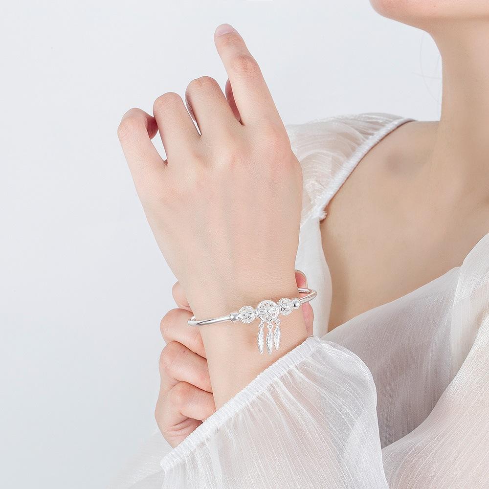 Bracelet Filet Rêve Mode Femme, Bijou Plaqué Argent, Design Personnalisé Bijou Simple à Franges Feuilles