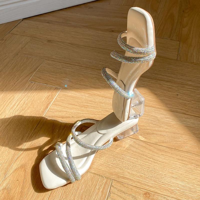 Fashion Open Toe Lace-up Sandals, Women 2025 Summer New Flat Soft Soled Student Evening Square Head Roman Shoes,Slippers