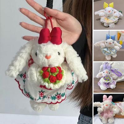 Creative Plush Rabbit Doll Pendant Lop Ears Cartoon Doll Keychain Bowknot Stuffed Hanging Decoration Gifts