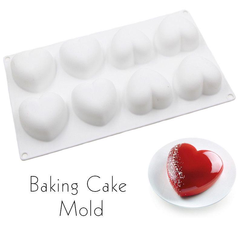8 Stampi in Silicone a Forma di Cuore per Gelatina di Cioccolato, Stampo per Torta, Pasticceria, Fondant