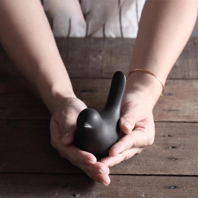 Bird Figurine 4 Sizes Nordic Ceramic Black White Animal Statue Jewelry Home Decoration Living Room Table Sculptural Ornament