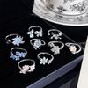 Fog Blue Enamel Flower Open Ring: Trendy Stackable Fairy Style
