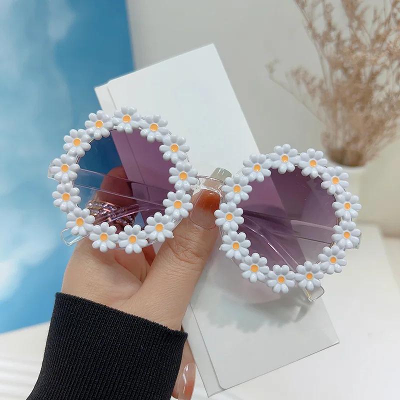 Boys Girls Cartoon Cute Flower Round Frame Sun Glasses Fashion Daisy Kids Sunglasses Children Floral Uv400 Shades Eyewear