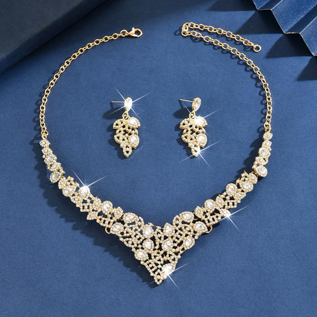 Necklace Earrings Set Banquet Party Dress Two-Piece Accessories Luxury Rhinestones Bridal Jewelry Women
