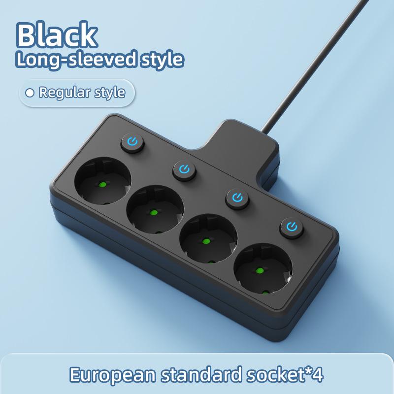

European Standard Multiple Conversion Socket, USB One To Four, European Standard Multi Switch with Small Night Light 2m black [4 sockets]