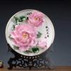Home Living Room Decoration Hanging Plate, Chinese Ceramic Handmade Art Gold Border Peony Flower Porcelain Plate, Gift Box
