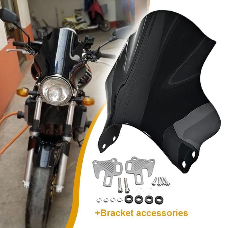 Motorrad Universal Windschutzscheibe aus ABS-Material mit Halterungszubehör 30x35cm für Honda Yamaha Kawasaki Suzuki