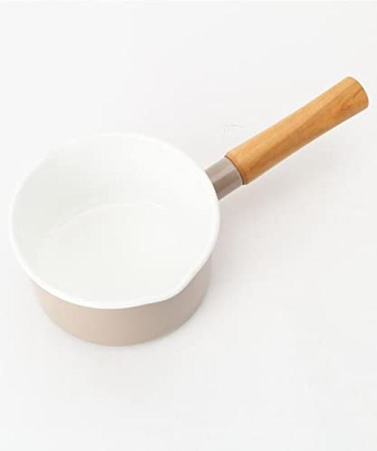 Nodahoro Enamel Made in Color Saucepan, 14cm, Gas/IH Compatible, Single-Handed Pot, Japan, Beige, CL-14NBE