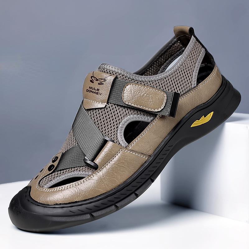 Mode 2024 Sommer Neue Designer Mesh Sandalen für Männer Mode Lässig Weiche Sohle Strand Schuhe Männlichen Atmungs Einfarbig Faulenzer Mann