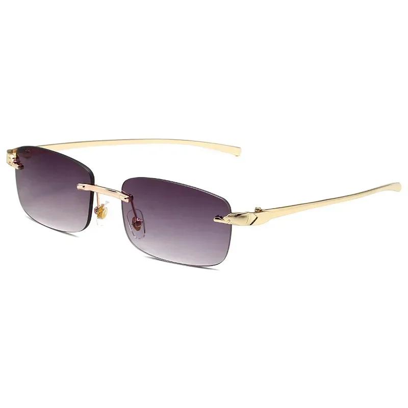 New Rectangle Vintage Sunglasses With High Grade Leopard Style Cut Edge Frameless Sunglasses Classic Casual Sun Glasses Uv400