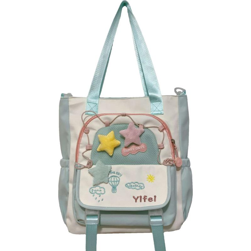 School Bag Cute Contrasting Color Small Fresh Messenger Bag Japanese College Style Sweet Large Capacity Tote Bag Student Class Tutoring Bag