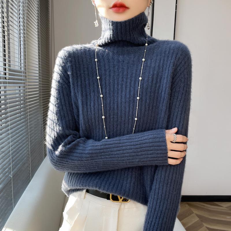 Damen Strickpullover mit hohem Kragen: Lässiger, schlank geschnittener Pullover für Herbst und Winter