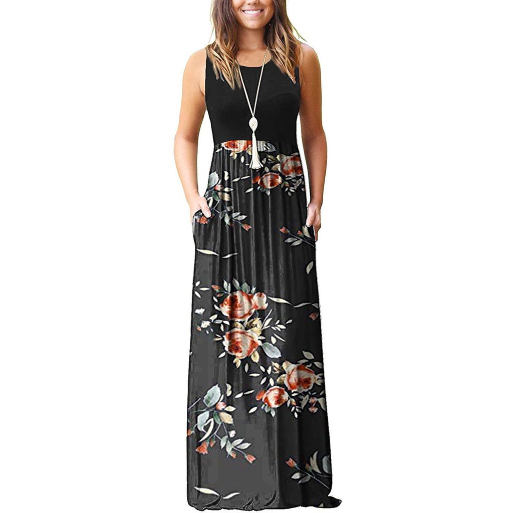 Women's Summer And Spring European And American Printing Pocket Drees