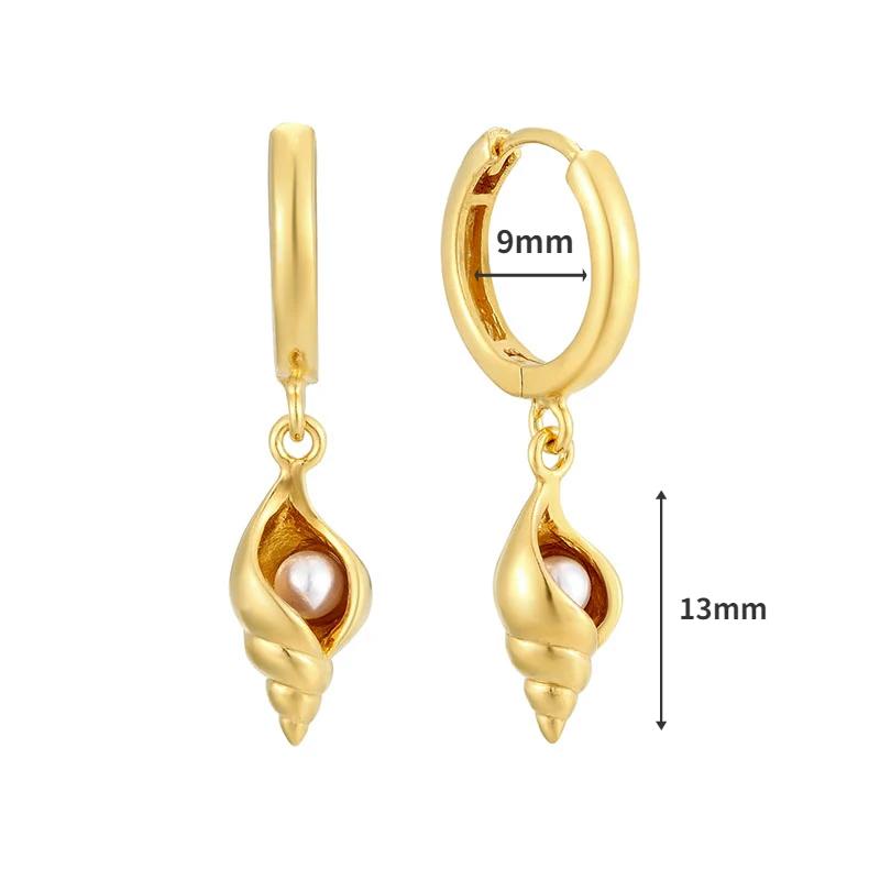925 Silver Needle Square Pendant Hoop Earrings Vintage Gold Earrings For Women Shell Pendant Earring Fashion Jewelry Accessories