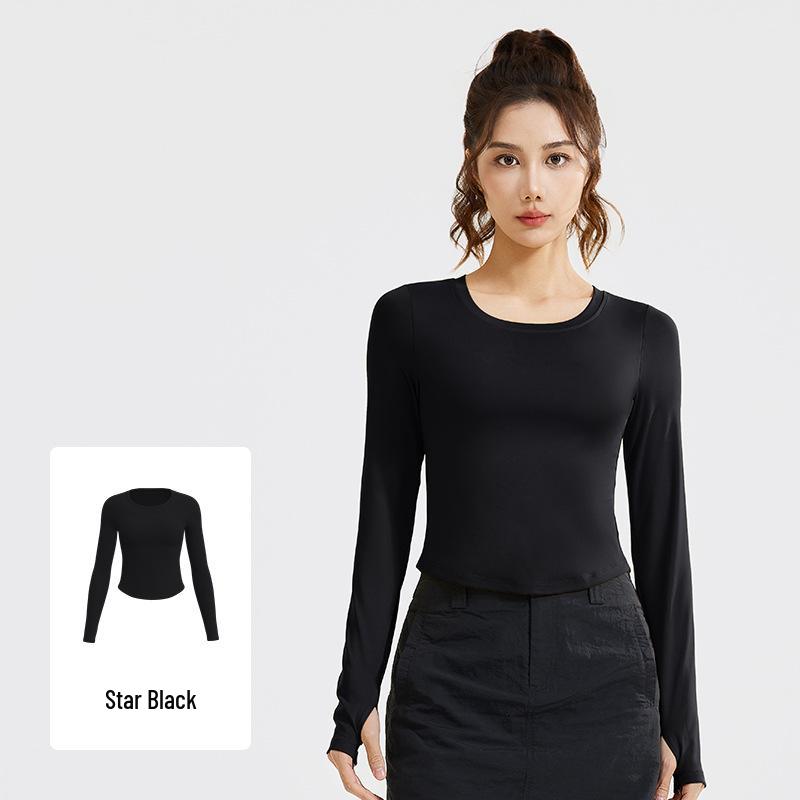 Juyi Hall Women's Long Sleeve Slim Fit Running & Yoga T-shirt with Built-in Bra