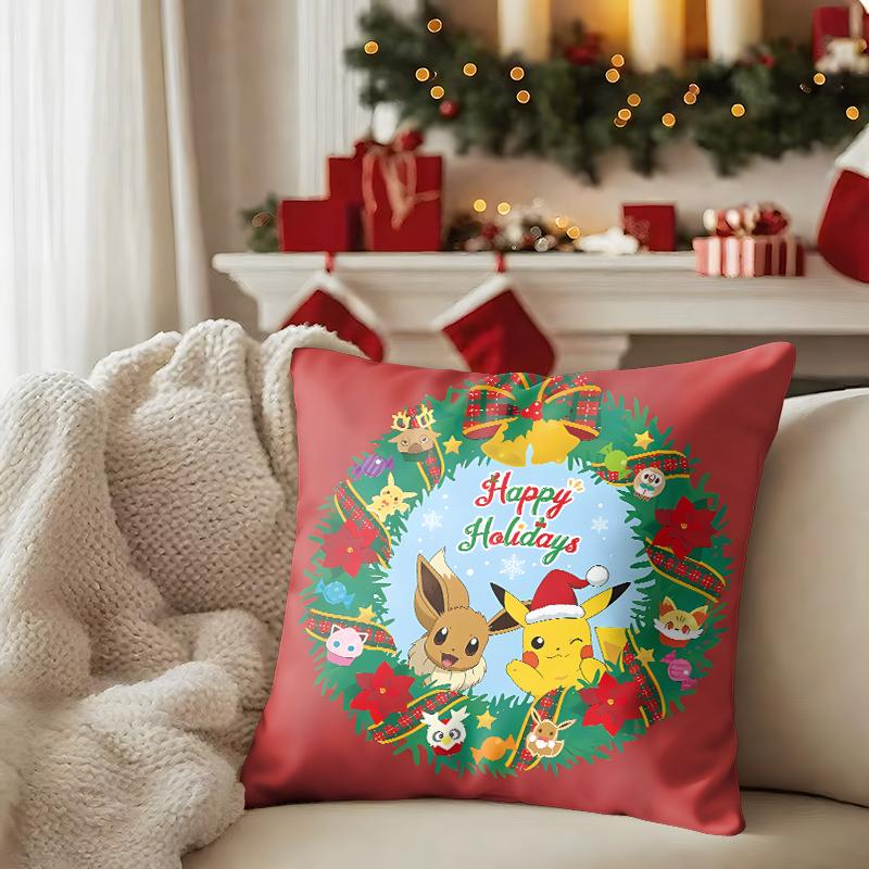 Pikachu Wears a Hat and Cute Christmas Pillow Case To Enhance the Sense of Home Atmosphere