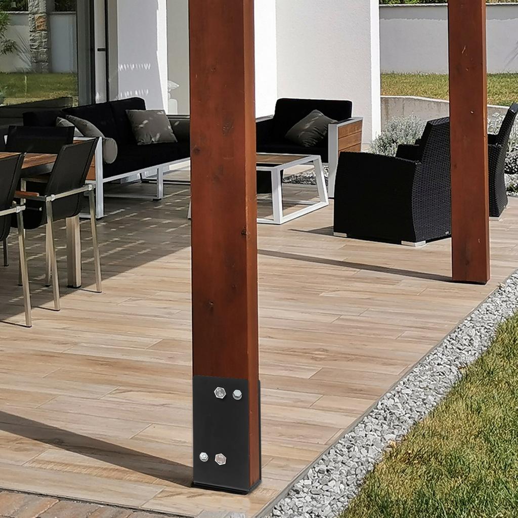 U-Shape Post Base Holder for Fence and Gazebo Construction, Black Modern Design, 1-Piece Furniture Foot Pad with Iron Base