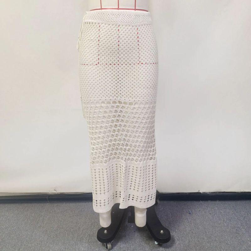 

European and American Solid Knitted Hollow Beach Skirt Swimsuit Overskirt Women Sunscreen Skirt Sexy Beach Skirt Apricot L