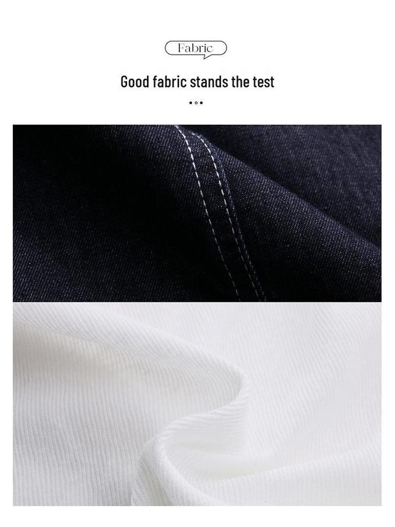 Women's Summer 2025 Dark Blue Denim Three-Piece Set: Short-Sleeved Shirt, Midi Skirt, and Suit Skirt in Korean Style