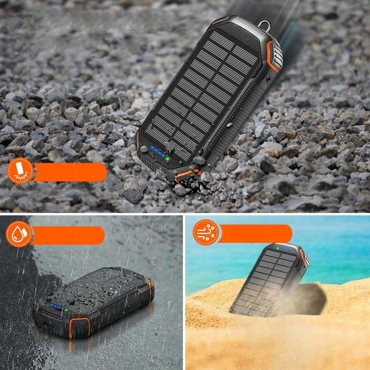 Powerbank Încărcător Solar 20000mAh 5xUSB Lanternă Carabină Qi Acelufly