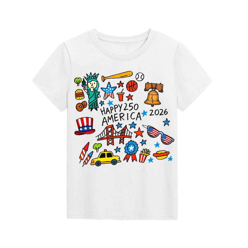 Modieuze tops met ronde hals, korte mouwen en print voor kinderen, zomertops