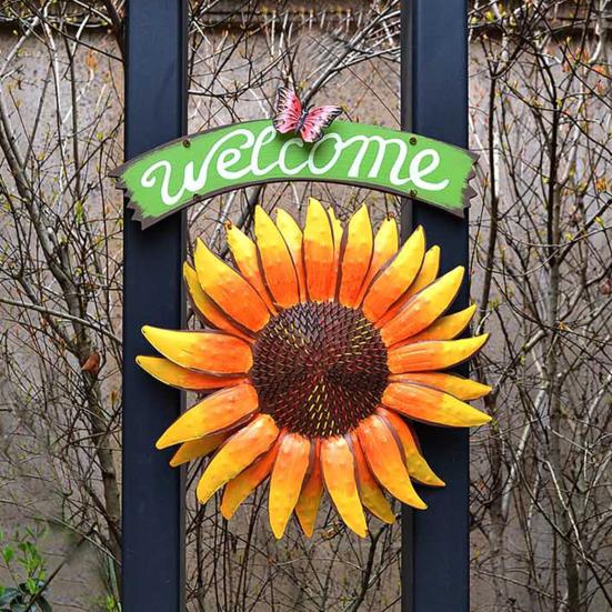 Sunflower Welcome Sign Metal Wall Hanging Plaque Rustic Decorative Door Hanger for Front Door Porch Wall Indoor Outdoor Spring Decor
