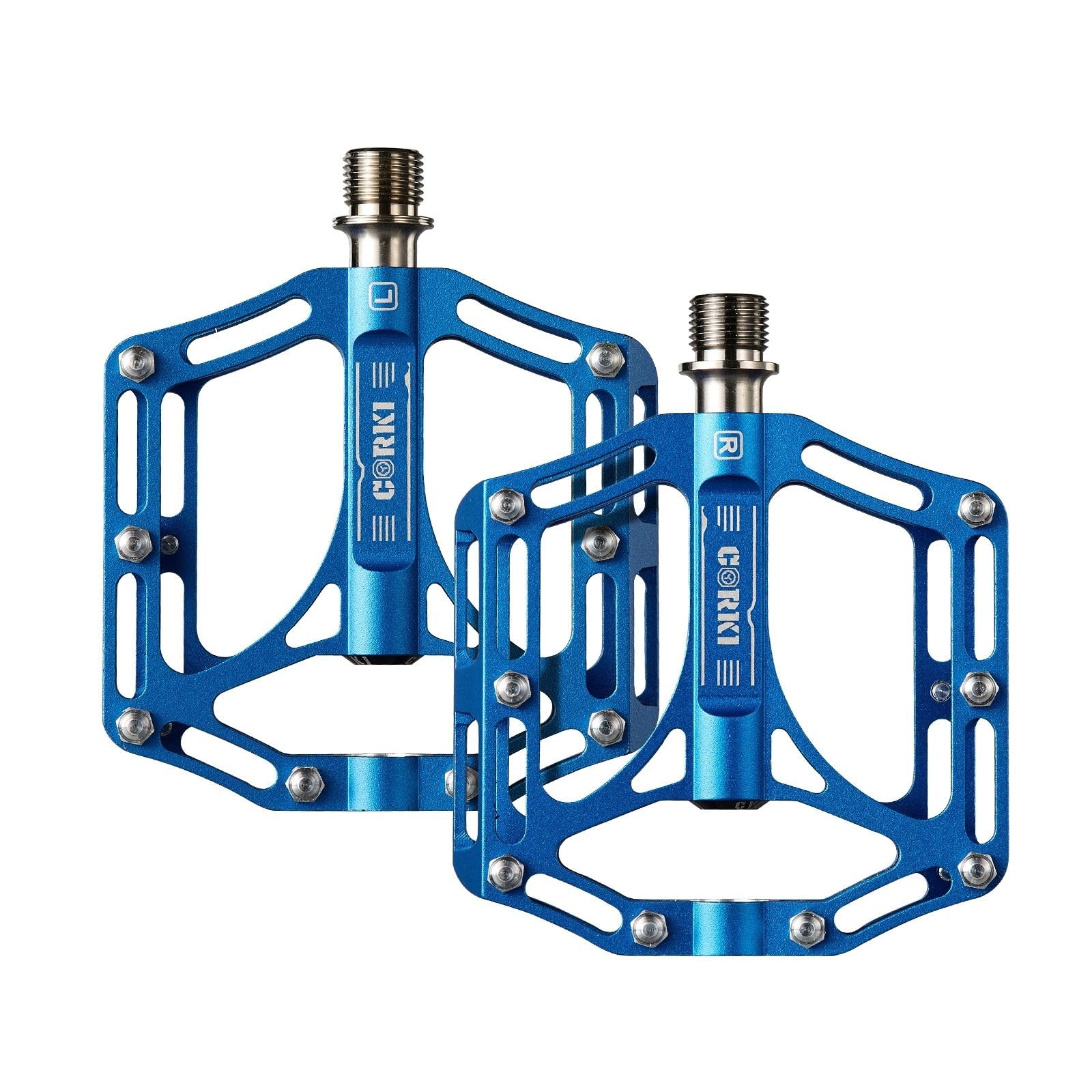 Corki Cycles TOPO Titanium Flat Platform Mountain Bike Pedals Blue - 9/16  - синий