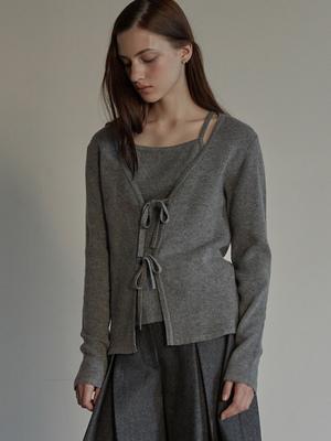 Bemuse Mansion Ribbon Layered Cardigan - Melange Gray