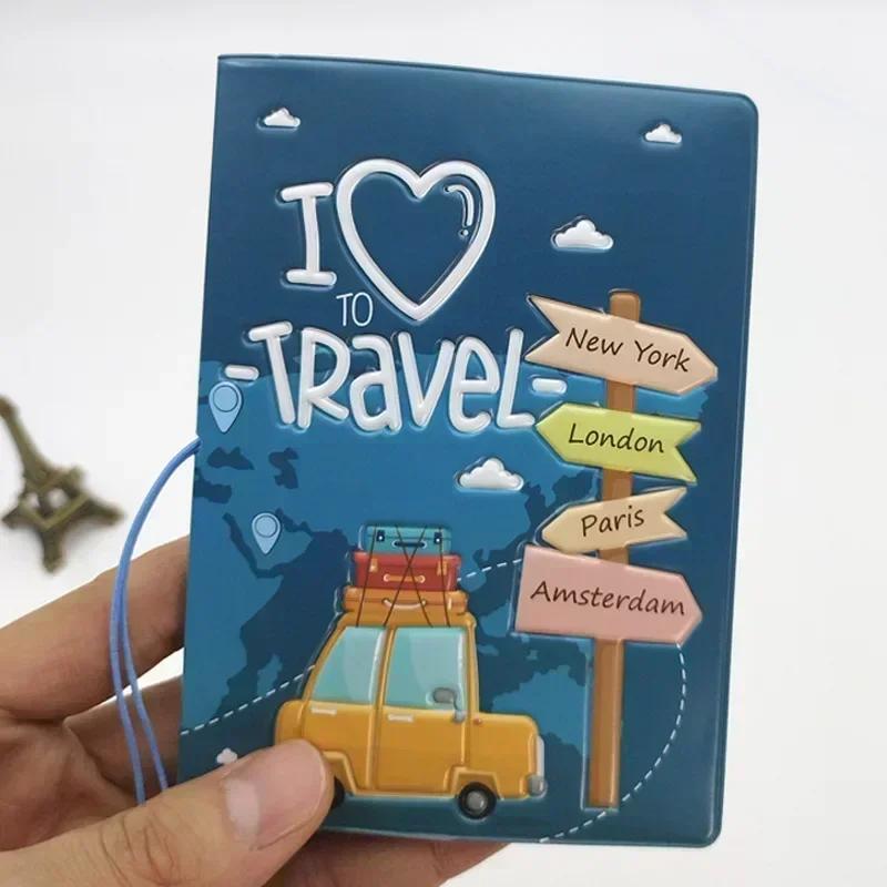 Cute Travel Emboss Passport Holder Cover Cases For Women Men Girls Boys Ticket Protective Travel Accessories