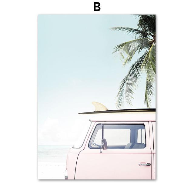 Girl Coconut Tree Van Surfboard Flamingo Wall Art Canvas Painting Nordic Posters And Prints Wall Pictures For Living Room Decor