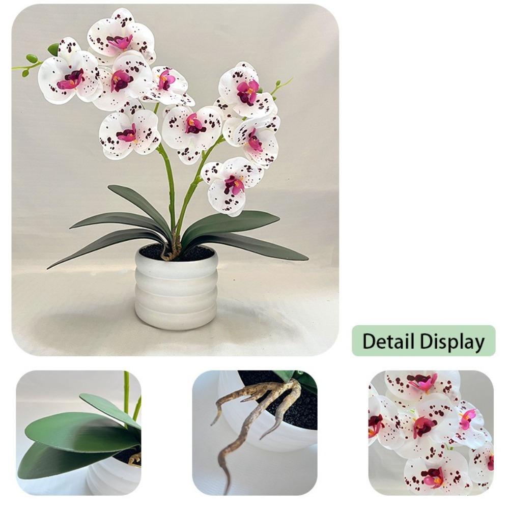 White Flower Pot Artificial Orchid Bonsai Multi-Bloom Artificial Faux Plants  Home Decor