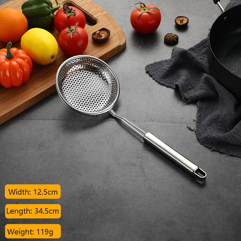 304 Stainless Steel Flat-Bottom Colander Hot Pot Fat Skimmer Spoon for Everyday Frying Steaming and Scooping Kitchen Tool