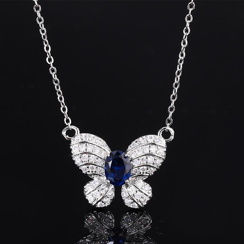 Autumn and winter jewelry set fashion butterfly stud earrings necklace ring sapphire natural women's clear