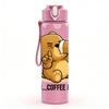 1PC Teddy Bear Coffee First Slogan Print 750ml Color Plastic Sports Water Bottle Leakproof Flip Straw Lid Suitable for Sports Office Home Use