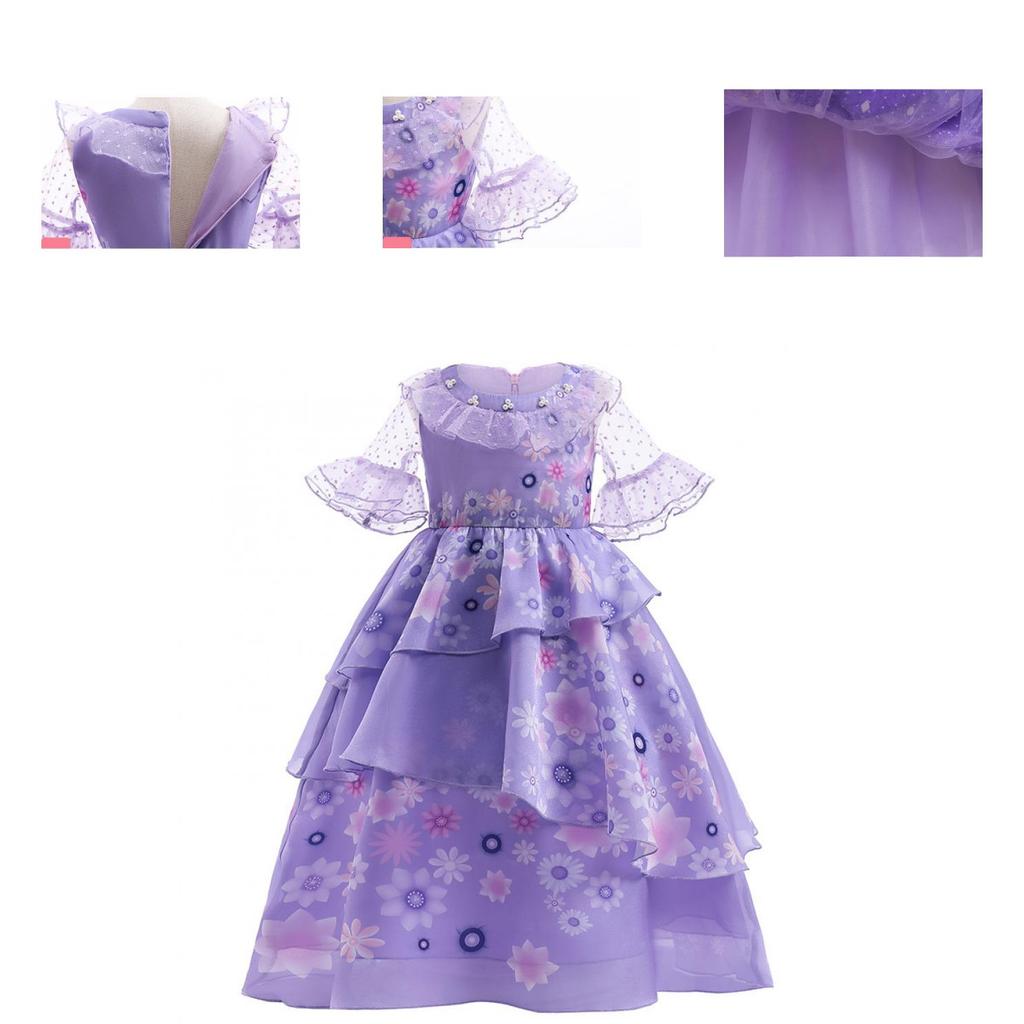 Encanto Isabela Kids Deluxe Puffy Yarn Princess Costume Perfect For Halloween Carnivals And Fancy Dress Parties!
