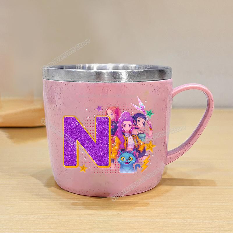 High Quality KPop Demon Hunters Letter A-z Milk Mugs Cartoon Children Water Cups School Office Coffee Tea Mug Girl Stainless Steel Drink Cup