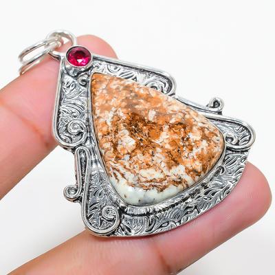 Natural Lemon Chrysoprase, Rubillite 925 Sterling Silver Pendant 2.36" A7E91