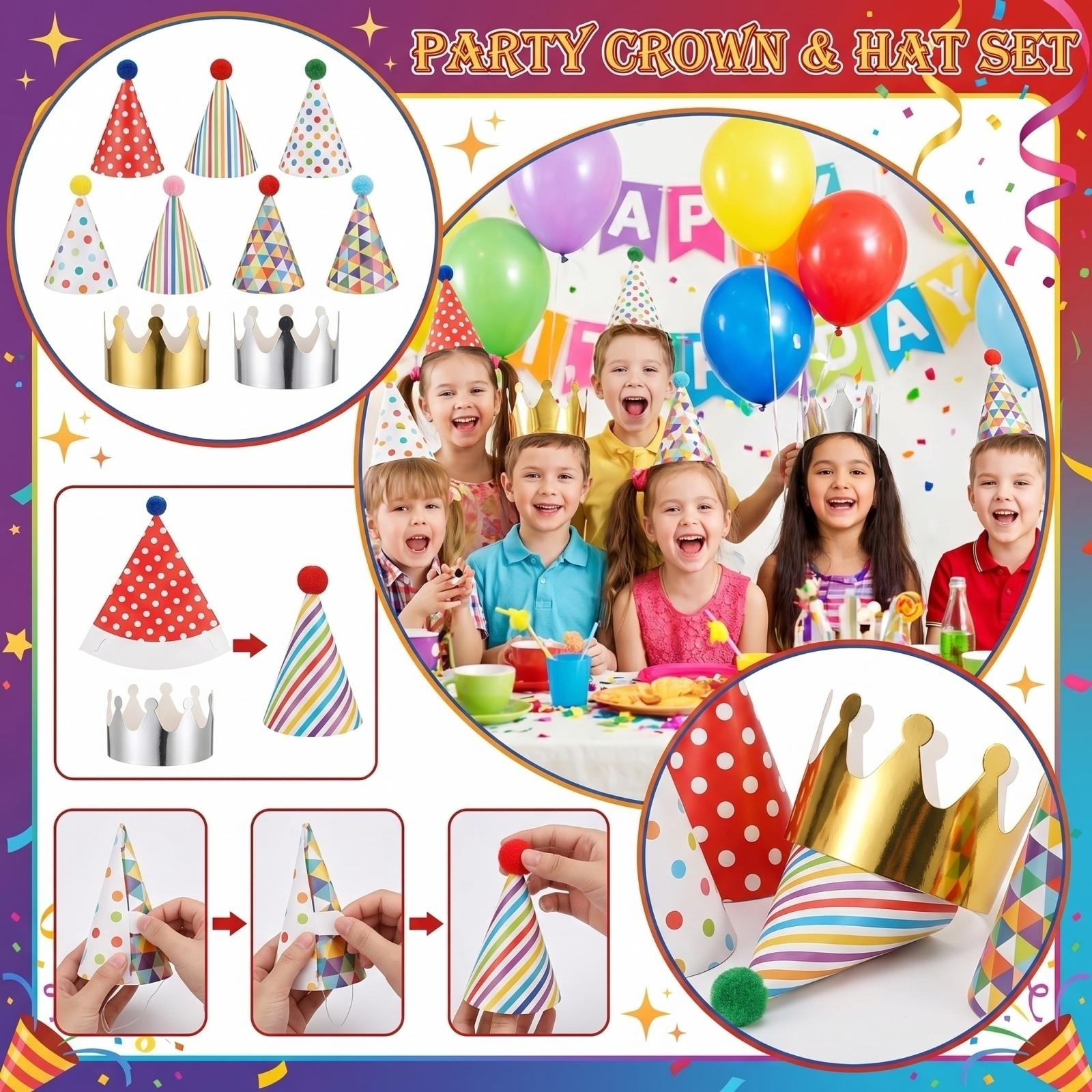 

11-Piece Birthday Hat Set – Crowns And Party Hats For Kids Parties And Decorations One Size