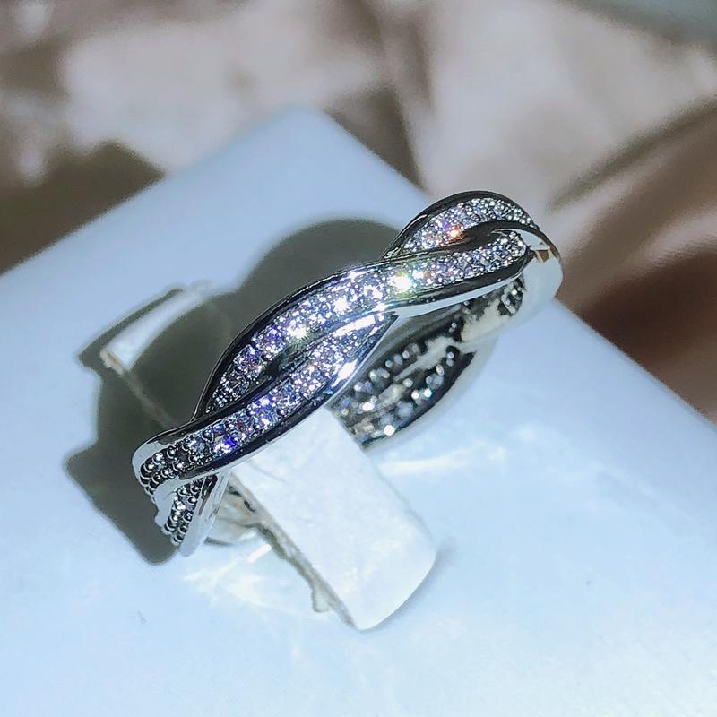 

Creative twisted intertwined zirconia ring for women 925 stamps fashion Bling Bling party birthday jewelry gift 5 белый
