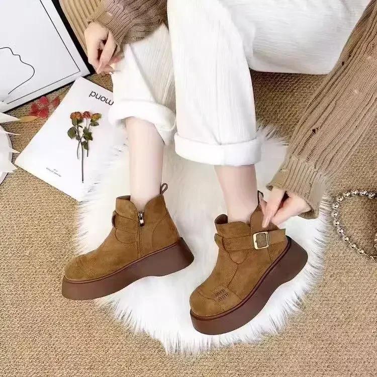 Kožešinové dámské platformové kotníkové boty semišové ploché módní boty žena 2025 trend zima návrhářské vycházkové teplé ležérní dámské sněhule