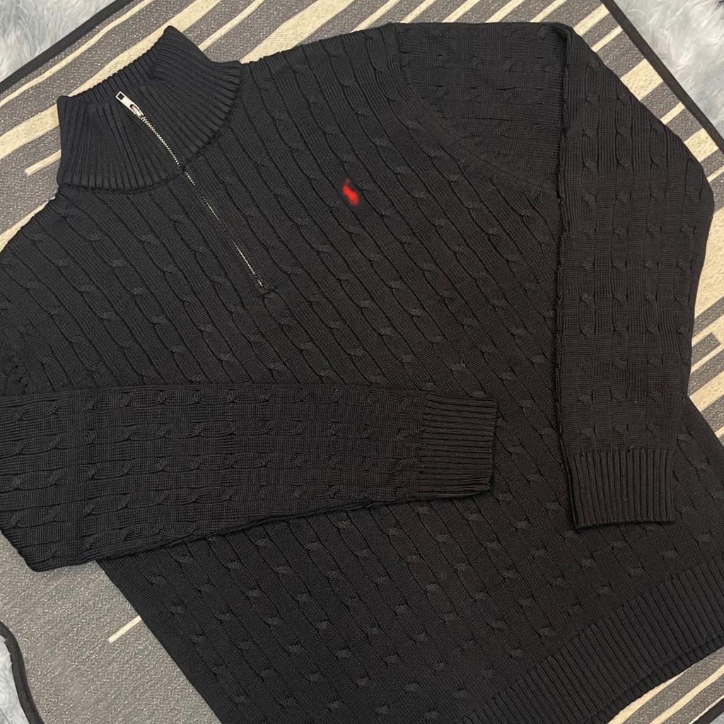 Embroidered Autumn-Winter Cable Knit Polo Sweater: Half-Zip Pullover with High Neck for Couples