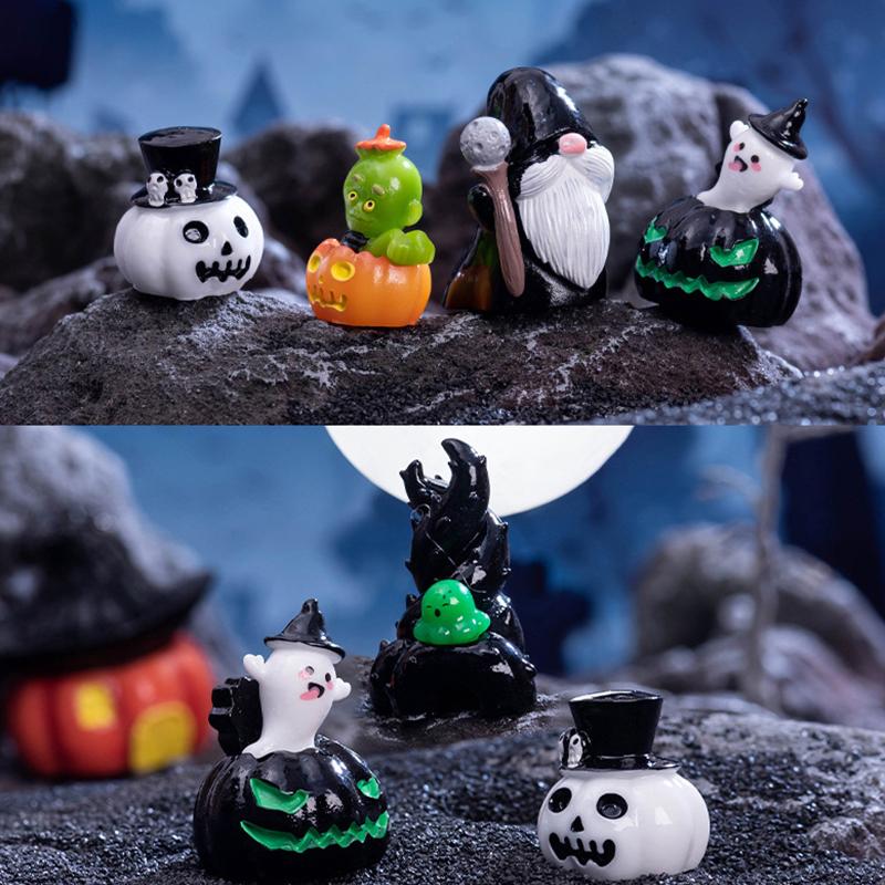 1Pc Wizard Ghost Pumpkin House Figurines Resin Ornaments Halloween Decorations Micro Landscape Ornament Diy Desktop Decor