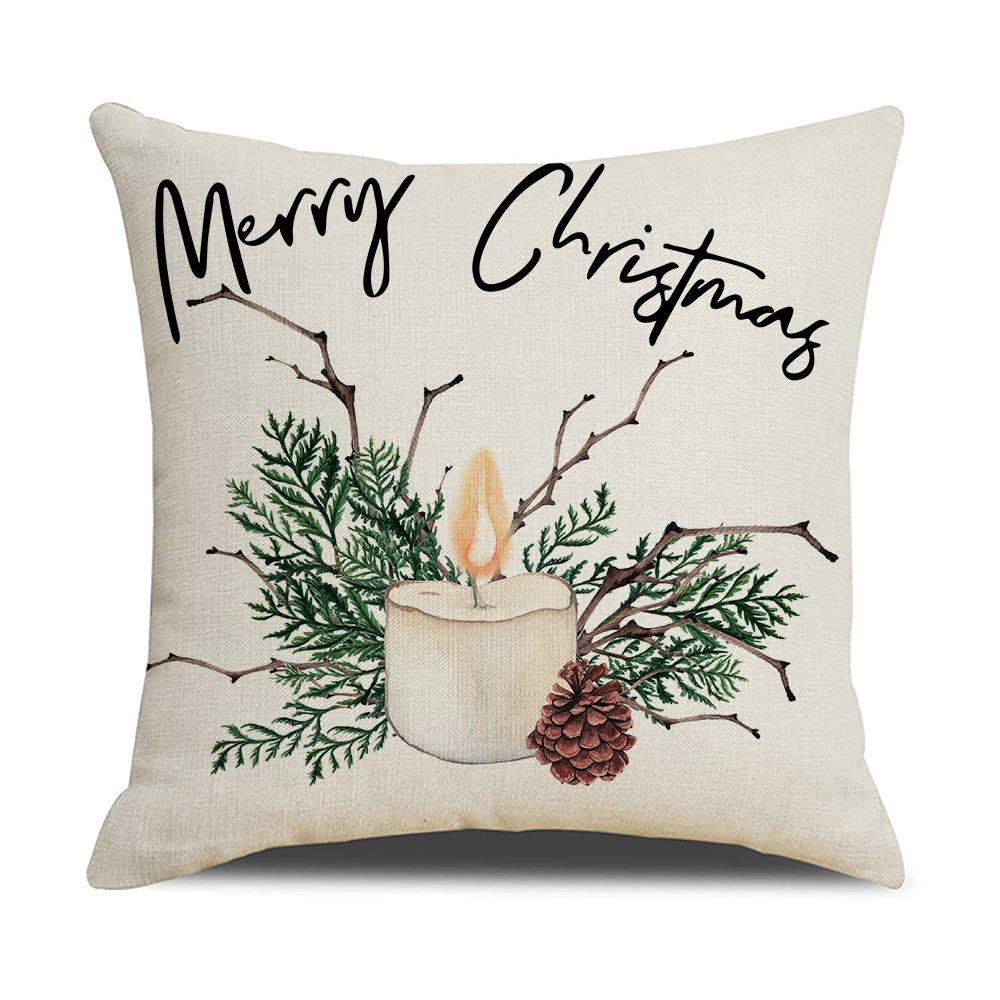 Simple Watercolor Christmas Pillow Cover Linen Printed Holiday Pillow Cartoon Pillow Cover