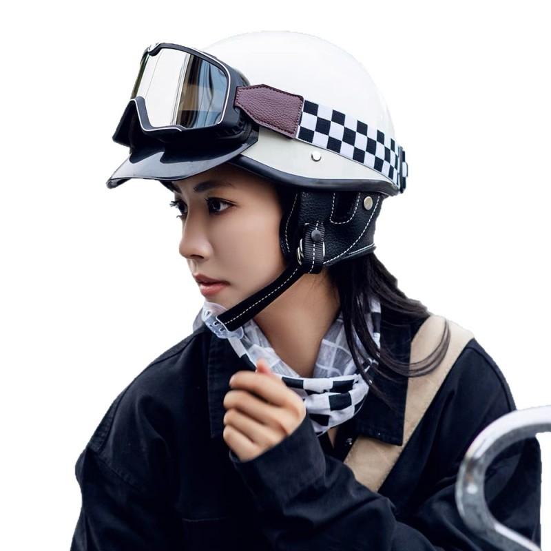 3C Certified Half Face Helmet Motorcycle Electric Bike Riding - Vintage Style Unisex