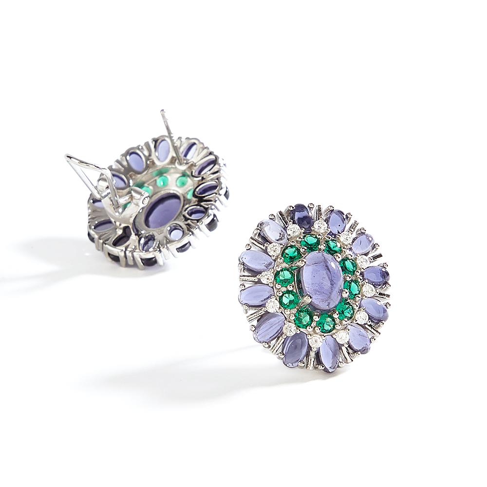 Luxury 925 sterling silver women's earrings natural iolite oval gemstones Exquisite fine jewelry for women's Anniversary gifts